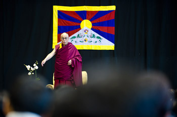 His Holiness the Dalai Lama speaking to members of the Tibetan community in Klagenfurt, Austria, on May 20, 2012. Photo/Tenzin Choejor/OHHDL