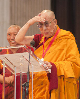 His Holiness the Dalai Lama during his acceptance speech after being presented the 2012 Templeton Prize at St. Paul's Cathedral in London, UK, on May 14, 2012.