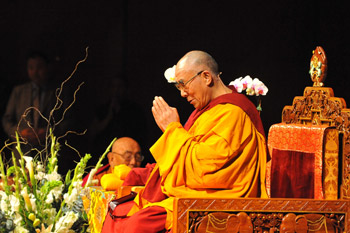 His Holiness the Dalai Lama during his teachings at Lincoln Center in New York City on October 21, 2012. Photo/Sonam Zoksang 