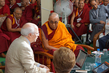 Arthur Zajonc speaking during the first session of the Mind and Life XXVI conference held at Drepung Monastery in Mundgod, India, on January 18, 2013. Photo/Jeremy Russell/OHHDL