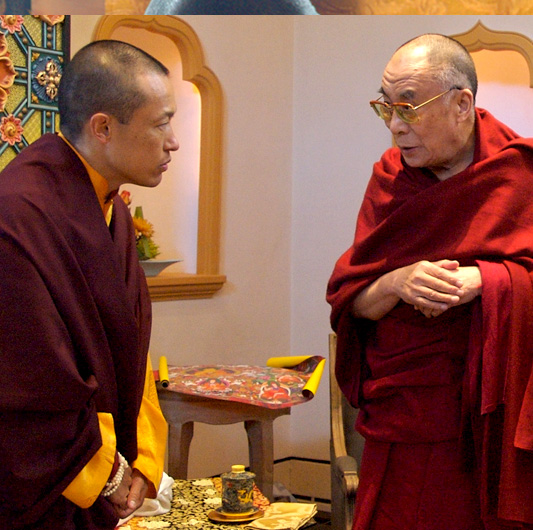 Sakyong Mipham Rinpoche greets His Holiness the Dalai Lama at Shambhala Mountain Center in 2006