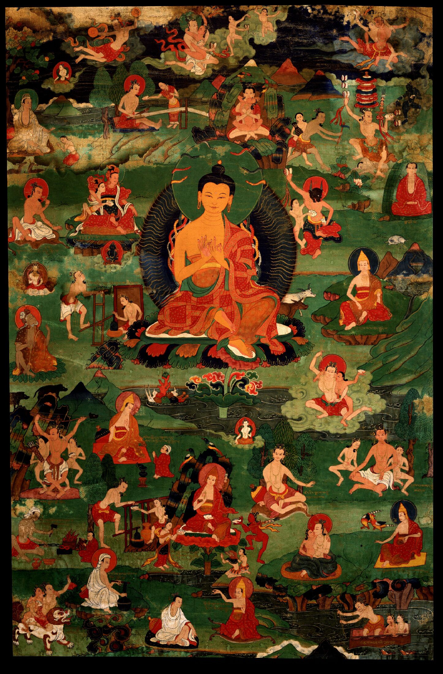 nagarjuna_with_84_mahasiddha Nagarjuna: Colui che vede il sorgere per relazione dipendente Vede anche la sofferenza, L’origine di tutto, la cessazione E il Sentiero.