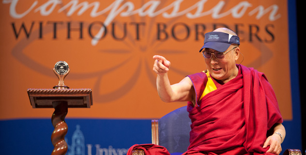 His Holiness the Dalai Lama during his talk at the University of San Diego on April 18, where he was presented with the University’s Medal of Peace/OHHDL Photo