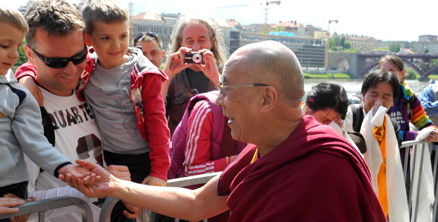 His Holiness the Dalai Lama greets well-wishers on his arrival at his hotel in Maribor, Slovenia, on May 15th, 2012.