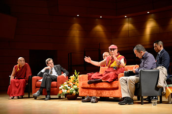 His Holiness the Dalai Lama speaking to a gathering of university students at the Dal Verme Theatre in Milan, Italy, on June 26, 2012. Photo/Tenzin Choejor/OHHDL