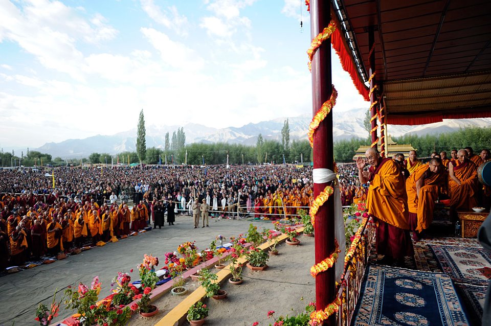 His Holiness the Dalai Lama giving Buddhist teaching in Leh, Ladakh