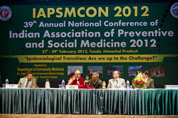 His Holiness the Dalai Lama responding to questions at the 39th annual Indian Association of Preventative and Social Medicine 2012 national conference in Kangra, HP, India, on February 28, 2012. Photo/Tenzin Choejor/OHHDL