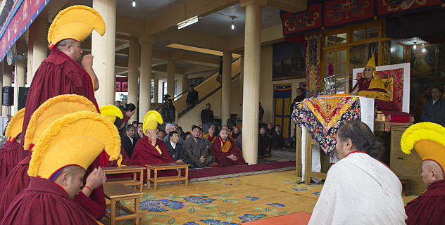 His Holiness the Dalai Lama's Jataka Tale teaching at the Main Tibetan Temple in Dharamsala, HP, India, on February 25, 2013. Photo/Tenzin Phuntsok/Namgyal Archive