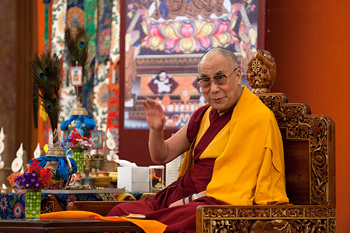 His Holiness the Dalai Lama speaking during the final day of his three day teaching in New Delhi, India, on March 24, 2013. Photo/Tenzin Phuntsog/NAVA