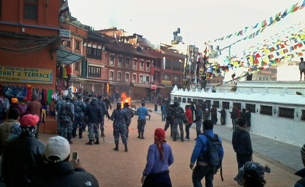 The self-immolation of a Tibetan exile drew the police Wednesday in Katmandu, Nepal. 