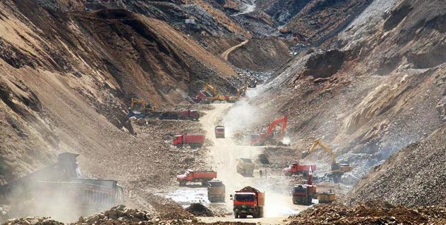 Large-scale mineral resource extraction in the Gyama valley.