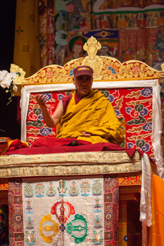 His Holiness the Dalai Lama speaking during the second day of his teachings in New York, NY, USA on October 19, 2013. Photo/Robert Nickelsberg