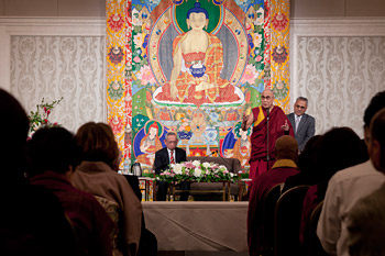 His Holiness the Dalai Lama speaking during his public talk on "Shift to a Peaceful 21st Century" in Shizuoka, Japan on November 21, 2013. Photo/Office of Tibet, Japan