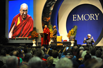 His Holiness the Dalai Lama speaking during his talk on "The Pillars of Responsible Citizenship in the 21st Century Global Village" at the Arena at the Gwinnet Center in Atlanta, Georgia, on October 8, 2012. Photo/Sonam Zoksang