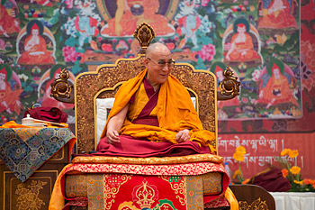 His Holiness the Dalai Lama during his teaching at the Kempinski Ambience Hotel in New Delhi, India on December 2, 2013. Photo/Lobsang Kunga/OHHDL