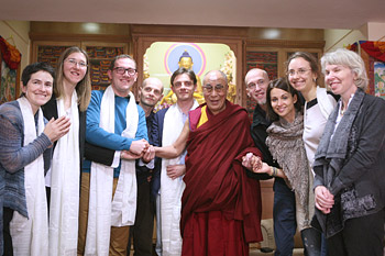 His Holiness the Dalai Lama with Russian journalists after their interview in New Delhi, India on December 20, 2013. Photo/Igor/SaveTibetRussia