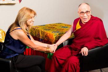Adela Micha interviewing His Holiness the Dalai Lama for Televisa, the biggest TV network in Mexico, in Mexico City, Mexico on October 14, 2013. Photo/Oscar Fernandez