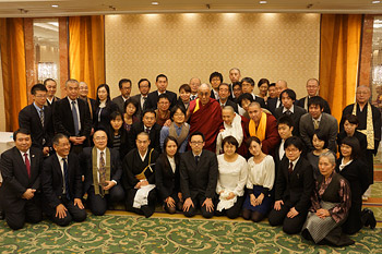 His Holiness the Dalai Lama with participants in a meeting with Japanese scholars of Tibetan Studies in Tokyo, Japan on November 19, 2013. Photo/Jeremy Russell/OHHDL