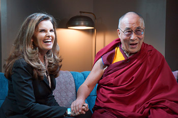 His Holiness the Dalai Lama with Maria Shriver during their interview for NBC News in Los Angeles on February 25, 2014. Photo/Jeremy Russell/OHHDL