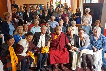 His Holiness the Dalai Lama with Tibet supporter in Rotterdam, Holland on May 12, 2014. Photo/Jeremy Russell/OHHDL