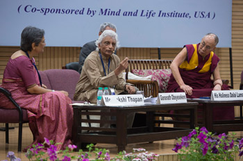 Professor Gananath Obeyesekere delivering his presentation at the international conference on Science, Ethics and Education at the University of Delhi in Delhi, India on March 24, 2015. Photo/Tenzin Choejor/OHHDL