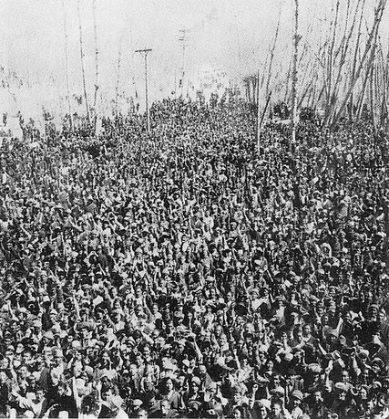 On March 10, 1959, several thousand Tibetans, fearing that the Chinese might abduct the Dalai Lama, gathered at the Norbulingka summer palace to protect the Tibetan spiritual leader. Credit The Office of Tibet, Washington, D.C.