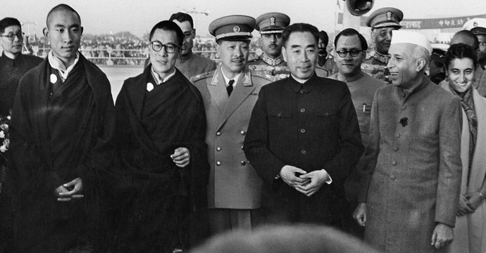 HH the Panchen Lama, HH Dalai Lama, Ciu En Lai, Pandit Nerhu, Indira Gandhi 1956
